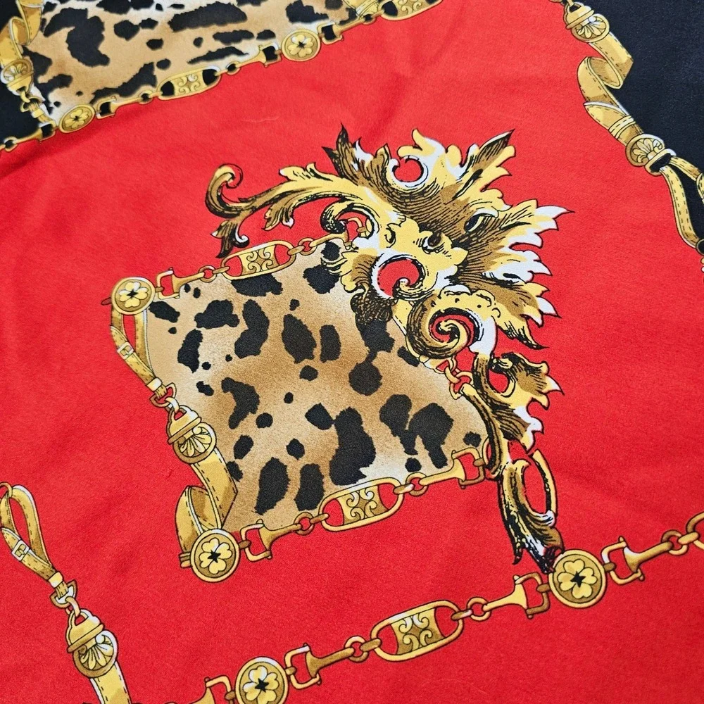 VTG Scarf Womens OS Red Leopard Print Chain Link Baroque Square Scarf